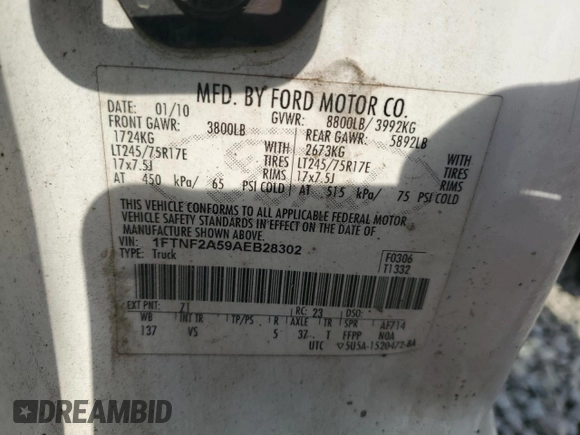 2010 Ford F-250 z VIN 1FTNF2A59AEB28302, wystawiony jako Copart lot #52718485 z przebiegiem 526 431 mil mil oraz Szkoda całkowita • Salvage title. Historia ofert i sprzedaży dostępna na DreamBid. Obrazek 14.