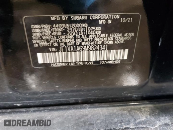 2021 Subaru WRX with VIN JF1VA1A69M9824341, listed as a Copart auction lot 46416725 with 36,504 mi miles and Salvage Title. Bid and sale history available at carsss.com. Image 14.