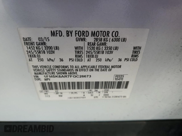 2015 Ford Utility Police Interceptor with VIN 1FM5K8AR7FGC26673, listed as a Copart auction lot 89396895 with 62,018 mi miles and Salvage Title. Bid and sale history available at carsss.com. Image 13.