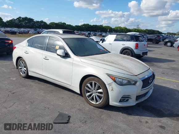 2014 Infiniti Q50 Sport with VIN JN1BV7AR7EM699663, listed as a IAAI auction lot 41532264 with 124,701 mi miles and . Bid and sale history available at DreamBid. Image 1.