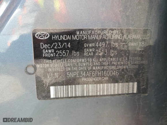 2015 Hyundai Sonata 2.4L Sport with VIN 5NPE34AF6FH160046, listed as a Copart auction lot 51733165 with 180,367 mi miles and Salvage Title. Bid and sale history available at carsss.com. Image 12.