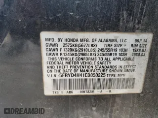 2014 Acura MDX Tech Pkg with VIN 5FRYD4H41EB050225, listed as a Copart auction lot 52290465 with 204,155 mi miles and Salvage Title. Bid and sale history available at carsss.com. Image 13.