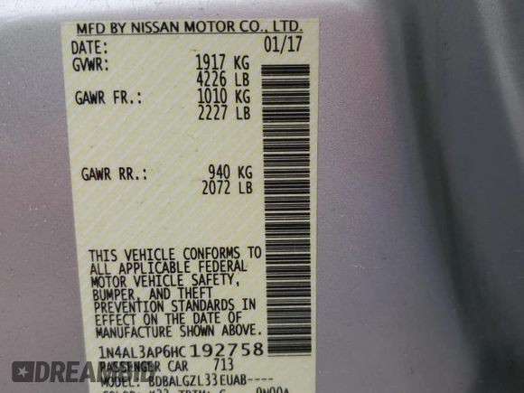 2017 Nissan Altima SV с VIN 1N4AL3AP6HC192758, выставлен на аукционе Copart как лот 58336625 с пробегом 86 188 миль миль и Списание • Salvage title. История ставок и продаж доступна на DreamBid. Изображение 12.