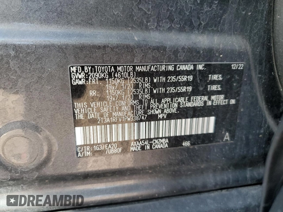 2023 Toyota RAV4 XLE Premium z VIN 2T3A1RFV1PW338747, wystawiony jako Copart lot #63516035 z przebiegiem 31 996 mil mil oraz Szkoda całkowita • Salvage title. Historia ofert i sprzedaży dostępna na DreamBid. Obrazek 14.