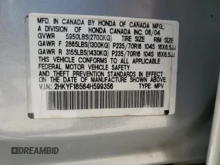 2004 Honda Pilot EX with VIN 2HKYF18564H599356, listed as a Copart auction lot 54765585 with 298,692 mi miles and Clean Title. Bid and sale history available at DreamBid. Image 12.