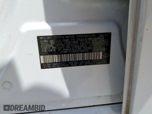 2014 Lexus IS 250 with VIN JTHBF1D20E5036840, listed as a Copart auction lot 53467885 with Not Provided miles and Salvage Title. Bid and sale history available at DreamBid. Image 12.