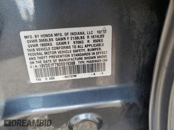 2013 Acura ILX Tech Pkg with VIN 19VDE1F79DE019388, listed as a Copart auction lot 51275395 with 140,474 mi miles and Salvage Title. Bid and sale history available at carsss.com. Image 14.