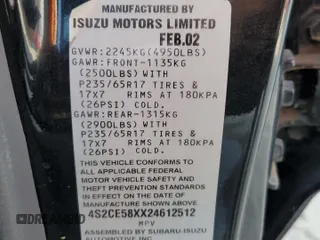 2002 Isuzu Axiom with VIN 4S2CE58XX24612512, listed as a Copart auction lot 77952574 with 201,436 mi miles and Salvage Title. Bid and sale history available at carsss.com. Image 14.