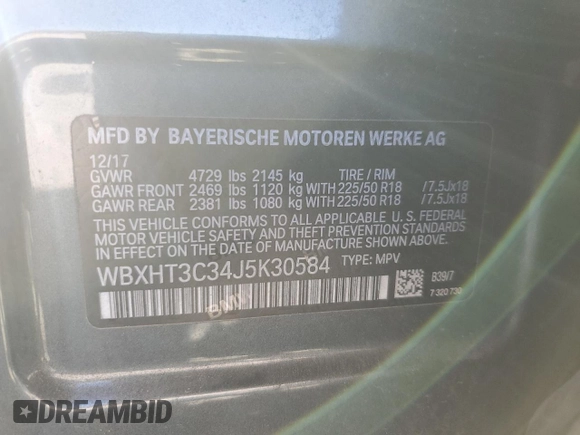 2018 BMW X1 xDrive28i with VIN WBXHT3C34J5K30584, listed as a Copart auction lot 44604363 with 42,208 mi miles. Bid and sale history available at carsss.com. Image 13.