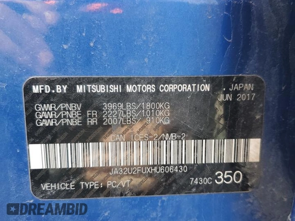 2017 Mitsubishi Lancer ES z VIN JA32U2FUXHU606430, wystawiony jako Copart lot #53269735 z przebiegiem 83 549 mil mil oraz Szkoda całkowita • Salvage title. Historia ofert i sprzedaży dostępna na DreamBid. Obrazek 13.