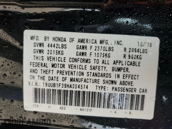 2017 Acura TLX with VIN 19UUB1F39HA004574, listed as a Copart auction lot 58844505 with 86,062 mi miles and Salvage title. Bid and sale history available at DreamBid. Image 13.