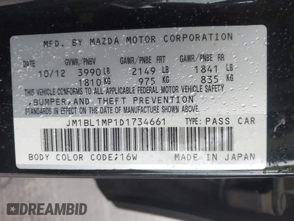 2013 Mazda 3 i Grand Touring with VIN JM1BL1MP1D1734661, listed as a IAAI auction lot 41725032 with 98,536 mi miles and . Bid and sale history available at DreamBid. Image 9.