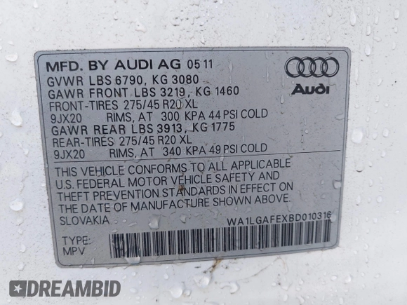 2011 Audi Q7 Premium Plus z VIN WA1LGAFEXBD010316, wystawiony jako IAAI lot #41407240 z przebiegiem 138 742 mil mil oraz . Historia ofert i sprzedaży dostępna na DreamBid. Obrazek 9.