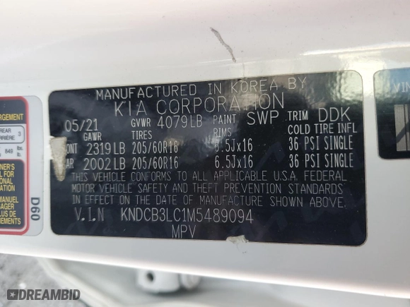 2021 Kia Niro LX with VIN KNDCB3LC1M5489094, listed as a Copart auction lot 87853675 with 34,850 mi miles and Salvage Title. Bid and sale history available at carsss.com. Image 16.