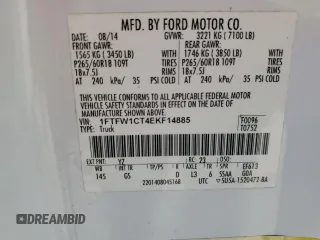 2014 Ford F-150 XL with VIN 1FTFW1CT4EKF14885, listed as a Copart auction lot 49716315 with 166,468 mi miles and Salvage Title. Bid and sale history available at carsss.com. Image 12.