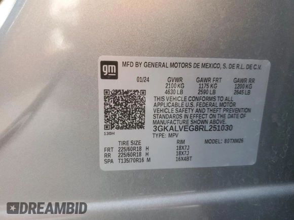 2024 GMC Terrain SLT with VIN 3GKALVEG8RL251030, listed as a Copart auction lot 60461465 with 30,877 mi miles and Clean title. Bid and sale history available at DreamBid. Image 13.