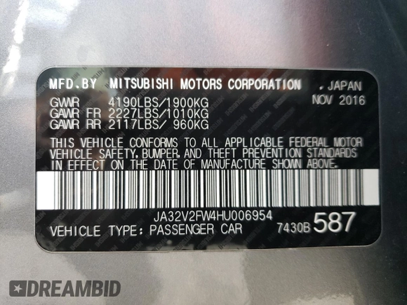 2017 Mitsubishi Lancer ES with VIN JA32V2FW4HU006954, listed as a Copart auction lot 85437184 with 113,102 mi miles and Salvage Title. Bid and sale history available at carsss.com. Image 14.