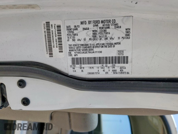 2006 Ford Explorer XLS z VIN 1FMEU62E76UA11130, wystawiony jako Copart lot #60973635 z przebiegiem 165 373 mil mil oraz Szkoda całkowita • Salvage title. Historia ofert i sprzedaży dostępna na DreamBid. Obrazek 13.
