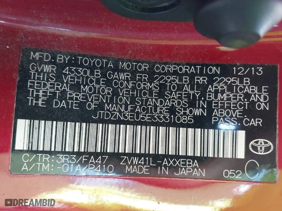 2014 Toyota Prius v Two with VIN JTDZN3EU5E3331085, listed as a IAAI auction lot 42085383 with 159,379 mi miles. Bid and sale history available at carsss.com. Image 9.