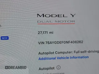 2022 Tesla Model Y Performance with VIN 7SAYGDEF0NF406262, listed as a IAAI auction lot 41132514 with 27,171 mi miles. Bid and sale history available at carsss.com. Image 16.