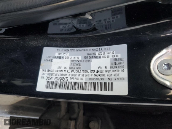 2018 Mazda 3 Touring with VIN 3MZBN1V38JM245479, listed as a Copart auction lot 52647885 with 65,045 mi miles and Clean Title. Bid and sale history available at DreamBid. Image 12.