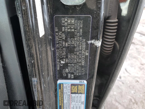 2023 Kia Niro Wave with VIN KNDCT3L13P5030374, listed as a Copart auction lot 42376185 with 68,540 mi miles and Salvage Title. Bid and sale history available at DreamBid. Image 12.