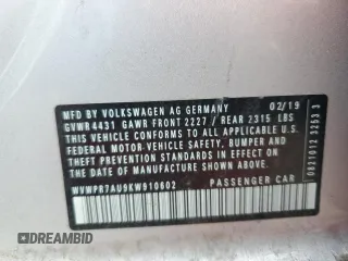 2019 Volkswagen Golf SEL Premium с VIN WVWPR7AU9KW910602, выставлен на аукционе Copart как лот 49092265 с пробегом 73 897 миль миль и Списание • Salvage title. История ставок и продаж доступна на DreamBid. Изображение 12.