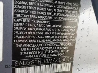 2021 Land Rover Range Rover Westminster z VIN SALGS2RU8MA426067, wystawiony jako Copart lot #57363745 z przebiegiem 36 850 mil mil oraz Szkoda całkowita • Salvage title. Historia ofert i sprzedaży dostępna na DreamBid. Obrazek 13.