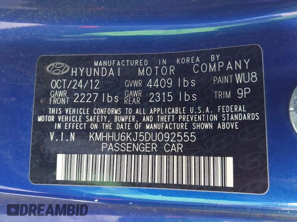 2013 Hyundai Genesis Coupe Grand Touring with VIN KMHHU6KJ5DU092555, listed as a IAAI auction lot 41959840 with 52,016 mi miles and . Bid and sale history available at DreamBid. Image 9.