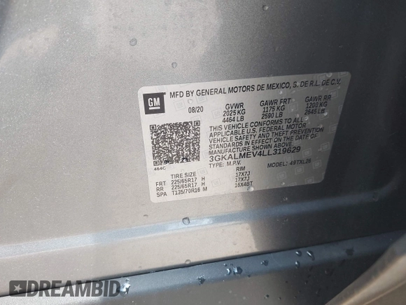 2020 GMC Terrain SLE с VIN 3GKALMEV4LL319629, выставлен на аукционе IAAI как лот 42375111 с пробегом Не указан миль и . История ставок и продаж доступна на DreamBid. Изображение 9.