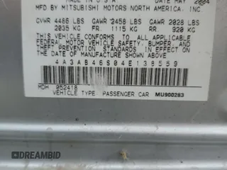 2004 Mitsubishi Galant LS with VIN 4A3AB46S04E138559, listed as a Copart auction lot 67892194 with 263,680 mi miles and Clean Title. Bid and sale history available at carsss.com. Image 15.