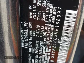 2021 Kia Telluride LX with VIN 5XYP24HC5MG188397, listed as a Copart auction lot 52902085 with 40,383 mi miles and Salvage title. Bid and sale history available at DreamBid. Image 15.