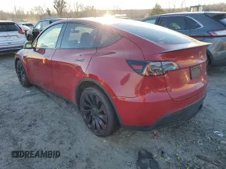 2022 Tesla Model Y Performance with VIN 7SAYGDEF2NF323142, listed as a Copart auction lot 48218235 with 43,524 mi miles and Salvage Title. Bid and sale history available at DreamBid. Image 2.