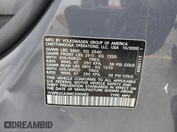 2021 Volkswagen Atlas SE z VIN 1V2PE2CA3MC200082, wystawiony jako Copart lot #59968185 z przebiegiem 72 618 mil mil oraz Szkoda całkowita • Salvage title. Historia ofert i sprzedaży dostępna na DreamBid. Obrazek 13.