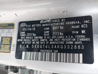 2019 Kia Optima LX z VIN 5XXGT4L34KG332883, wystawiony jako IAAI lot #41389571 z przebiegiem 54 280 mil mil oraz . Historia ofert i sprzedaży dostępna na DreamBid. Obrazek 9.