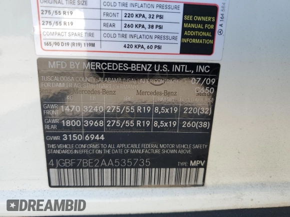 2010 Mercedes-Benz GL-Class GL 450 with VIN 4JGBF7BE2AA535735, listed as a Copart auction lot 71076714 with 391,775 mi miles and Salvage Title. Bid and sale history available at carsss.com. Image 13.