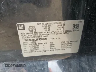 2015 Chevrolet Tahoe LS with VIN 1GNSCAKC5FR308614, listed as a Copart auction lot 60138355 with 145,797 mi miles and Salvage title. Bid and sale history available at DreamBid. Image 12.