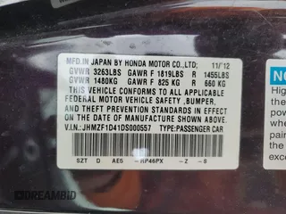 2013 Honda CR-Z z VIN JHMZF1D41DS000557, wystawiony jako Copart lot #47536735 z przebiegiem Nie podano mil oraz Szkoda całkowita • Salvage title. Historia ofert i sprzedaży dostępna na DreamBid. Obrazek 13.
