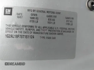 2008 Pontiac G5 with VIN 1G2AL18F787161124, listed as a IAAI auction lot 41861490 with 181,792 mi miles. Bid and sale history available at carsss.com. Image 9.