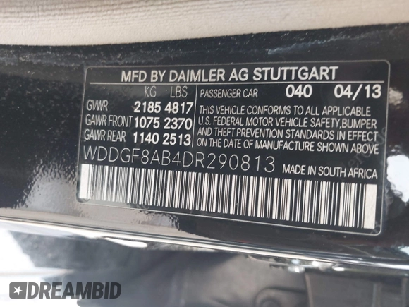 2013 Mercedes-Benz C 300 Sport with VIN WDDGF8AB4DR290813, listed as a IAAI auction lot 42092649 with 79,210 mi miles and . Bid and sale history available at DreamBid. Image 9.