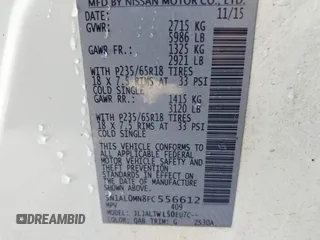 2015 Infiniti QX60 with VIN 5N1AL0MN8FC556612, listed as a IAAI auction lot 40869573 with 147,650 mi miles and . Bid and sale history available at carsss.com. Image 9.
