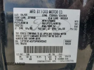 2005 Ford F-150 XLT with VIN 1FTPX14575FB50262, listed as a Copart auction lot 60167755 with 138,619 mi miles and Clean title. Bid and sale history available at DreamBid. Image 12.