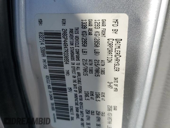 2007 Chrysler Town & Country LWB LX with VIN 2A8GP44R47R330954, listed as a Copart auction lot 81988314 with 195,065 mi miles and Salvage Title. Bid and sale history available at carsss.com. Image 13.