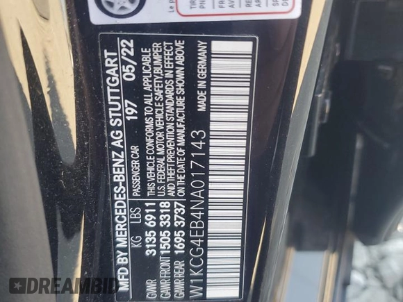 2022 Mercedes-Benz EQS with VIN W1KCG4EB4NA017143, listed as a Copart auction lot 77336514 with 6,536 mi miles and Clean Title. Bid and sale history available at carsss.com. Image 12.