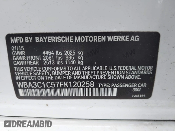 2015 BMW 3 Series 328i с VIN WBA3C1C57FK120258, выставлен на аукционе IAAI как лот 42425656 с пробегом 99 162 миль миль и . История ставок и продаж доступна на DreamBid. Изображение 9.