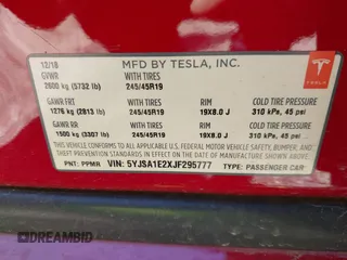 2018 Tesla Model S 75D with VIN 5YJSA1E2XJF295777, listed as a IAAI auction lot 41694540 with 70,428 mi miles and . Bid and sale history available at DreamBid. Image 9.