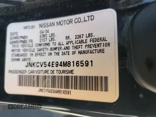 2004 Infiniti G35 w/Leather z VIN JNKCV54E94M816591, wystawiony jako Copart lot #57841935 z przebiegiem 176 606 mil mil oraz Szkoda całkowita • Salvage title. Historia ofert i sprzedaży dostępna na DreamBid. Obrazek 13.