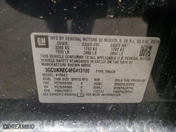 2014 Chevrolet Silverado 1500 LT with VIN 3GCUKREC4EG413190, listed as a Copart auction lot 49233565 with 107,378 mi miles and Salvage Title. Bid and sale history available at carsss.com. Image 15.