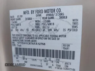 2010 Ford F-150 XL with VIN 1FTEW1C87AFA12768, listed as a IAAI auction lot 41450277 with 89,314 mi miles. Bid and sale history available at carsss.com. Image 9.