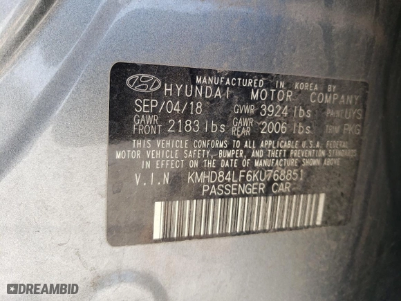 2019 Hyundai Elantra Preferred with VIN KMHD84LF6KU768851, listed as a Copart auction lot 48893705 with 152,742 mi miles and Salvage Title. Bid and sale history available at carsss.com. Image 13.